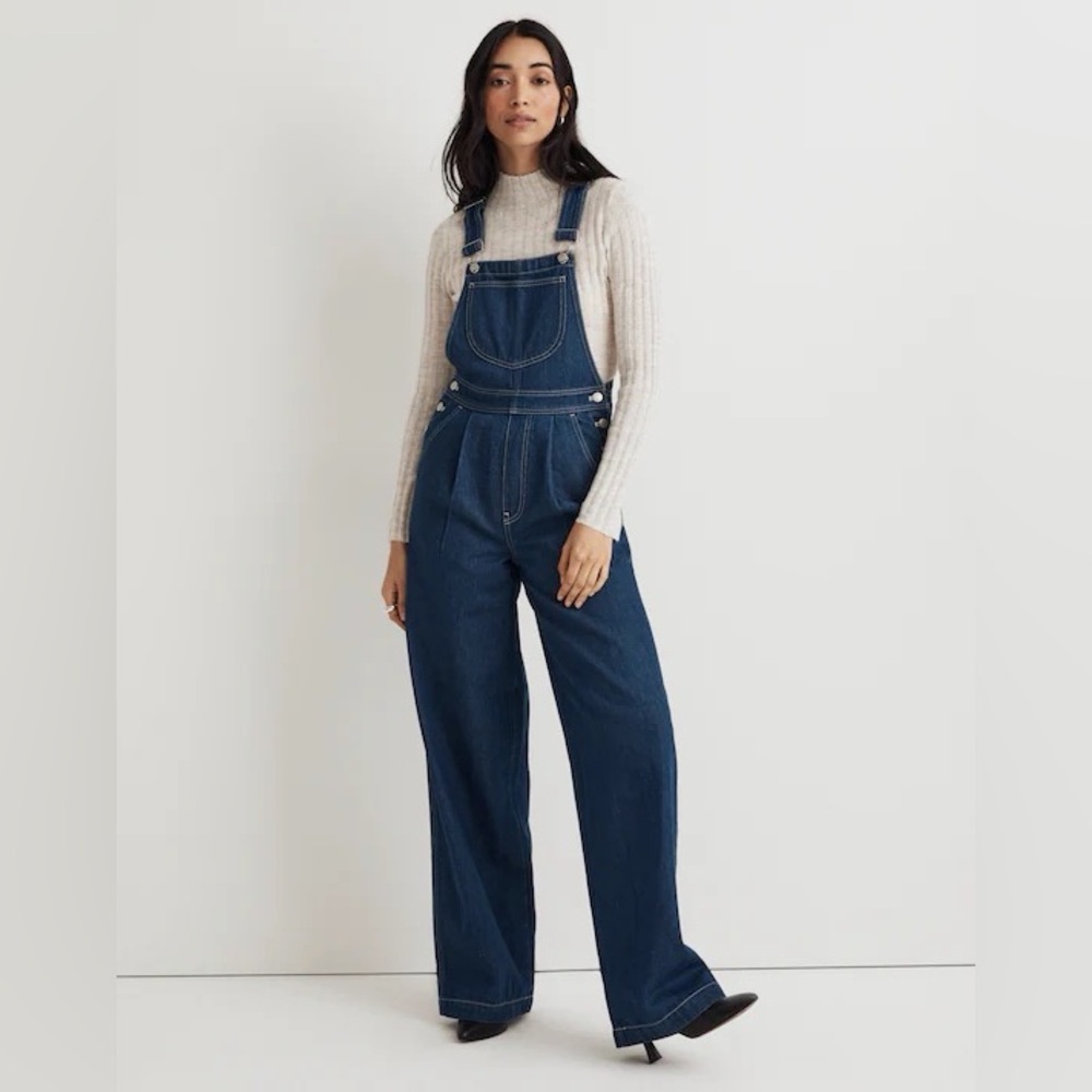 madewell superwide-leg overalls in warham wash